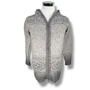 Inis Crafts Cardigan Hoodie Sweater Womens Small Gray Wool Long Duster Full Zip